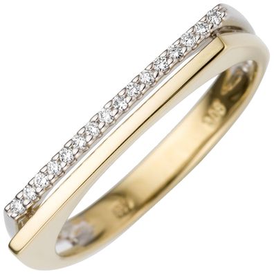 Damen Ring 585 Gold Gelbgold Weißgold bicolor 16 Diamanten Brillanten Goldring