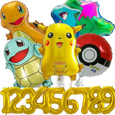 Pokemon BALLON Kindergeburtstag + ZAHL - Pikachu Deko Kinder Party Folienballon