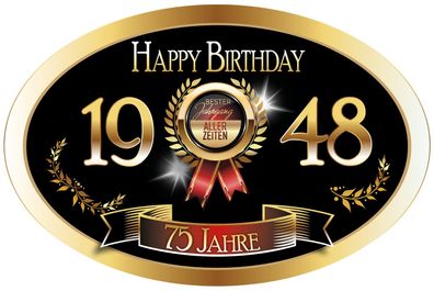 Bester Jahrgang - 75 Jahre - Happy Birthday“ Aufkleber Sektflasche Weinflasche ...