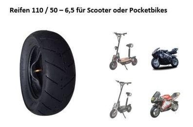 Reifen 110/50-6,5 mit Schlauch für Scooter Pocketbike Pocket Bike 49cc 47cc