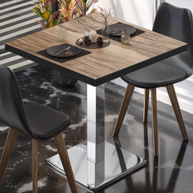 BM | Bistrotisch | B: : 60 x 60 x 77 cm | Sheesham / Edelstahl | Klappbar | Quadrat