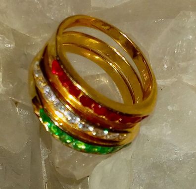 3er Ringset mit Smaragd, Rubin und Zirkonia (585 Gold)