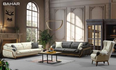 Sofagarnitur 3 + 3 + 1 Sitzer Gruppe Sofa Sessel Sofas Stoff Klassisches Set Luxus