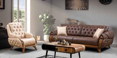 Sessel Sitz Klassisch Design Wohnzimmer Polster Einsitzer Leder Stil Möbel Luxus