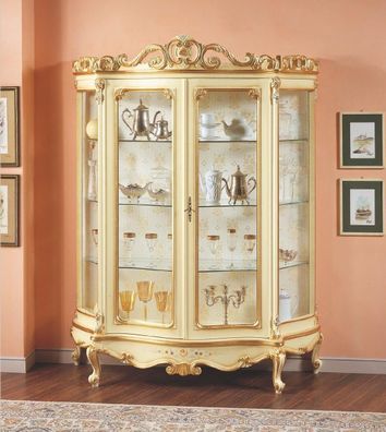 Glasvitrine Wohnzimmer Weißer Glasschrank aus Holz Italienische Möbel Regale Neu