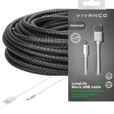 Vivanco 2,5m Micro USB Kabel Long Life Cable Robust geflochtenes Reißfest Kabel