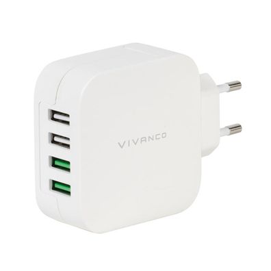Vivanco 4-fach USB Ladegerät Quattro+ 6,8A 24W Smart IC Fast Charge 4-Port USB