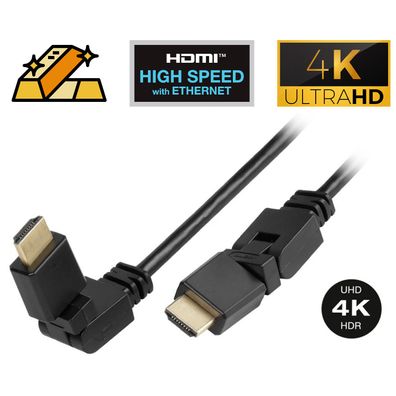 Vivanco 1,5m HighEnd HDMI Kabel Highspeed Ethernet Premium 24kt 4K gewinkelt UHD