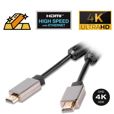 Vivanco 1m zertifiziertes Ultra High End HDMI Kabel Highspeed 24kt Ethernet 4K
