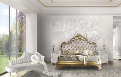 Luxus Schlafzimmer Set 4tlg. Bett + 2x Nachttische + Chaiselongue Design Liege
