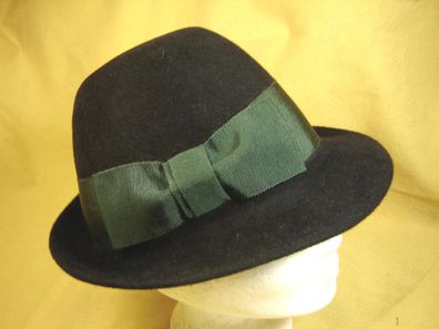 Damenhut klassischer Trachtenhut Velour schwarz Band grün DH290