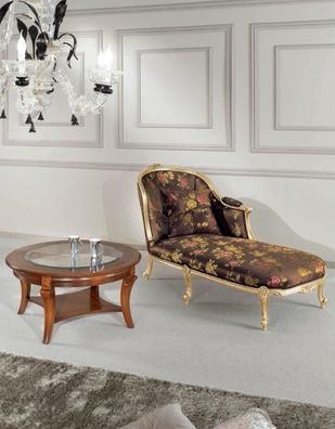 Klassische Chaiselongue + Couchtisch Gold Blumen Liege Italienische Möbel Tisch