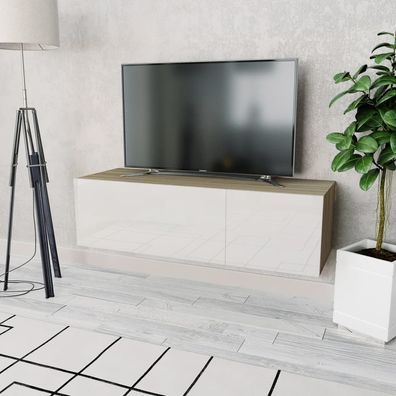 vidaXL TV-Schrank Holzwerkstoff 120x40x34 cm Hochglanz-Weiß und Eiche