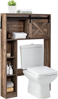 Toilettenschrank mit Schiebetür, Toilettenregal Holz, Badezimmerregal Überbauschrank