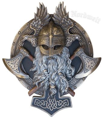 Odins Kopf Wandrelief / Wandbild , bronziert koloriert