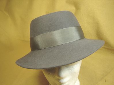 schöner Damenhut Wollfilz klassisch schlichte Form grau mit Ripsband DH295