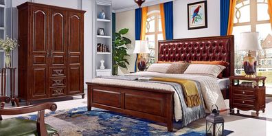 Bett 2x Nachttische Kleiderschrank Schlafzimmer Möbel Luxus Holz Design 4tlg.