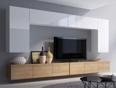 Moderne Wohnwand Calabrini-13 Wohnzimmer-Set Hängewohnwand Hochglanz 5-Farben