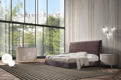 Designer Bett 2x Nachttische Kommode 4tlg. Set Schlafzimmer Italienische Möbel