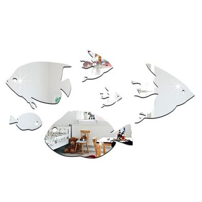 6 Fische Spiegel Set Deko Goldspiegel Kunststoff PS mit Klebepunkt Bad Dusche WC