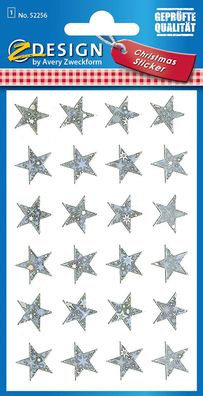 AVERY Zweckform 52256 Aufkleber Weihnachten 24 silberne Sterne (Weihnachtssticker ...