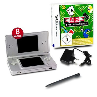 Nintendo DS LITE Konsole SILBER #73B + ähnl Ladekabel + Spiel 42 Spieleklassiker