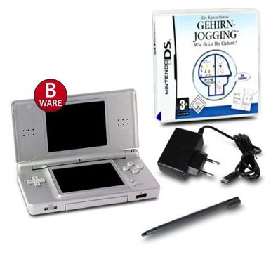DS LITE Konsole SILBER #73B + ähnl Ladekabel + Spiel DR Kawashimas GEHIRN Jogging