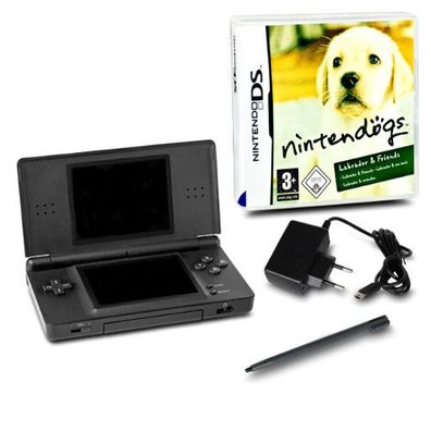 DS Lite Handheld Konsole schwarz #70A + Kabel + Nintendogs Labrador & Friends