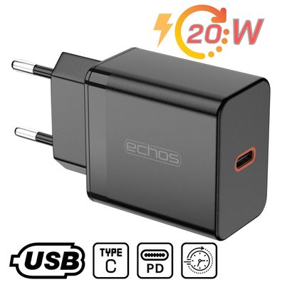 Echos 20W USB-C Schnellladegerät | PD und PPS | Sehr breite Kompatibilität | Kompa...