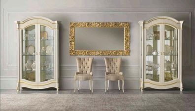 Klassische Wohnzimmer Möbel Weiß Gold Holz Schaufenster Vitrine Schrank Möbel