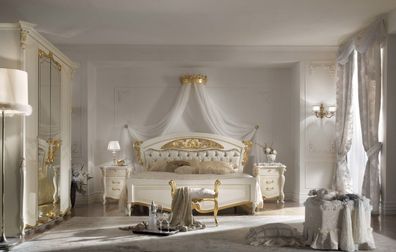 Italienische Schlafzimmer Möbel Luxus Designer Bett Doppel Betten Gold 180x200cm