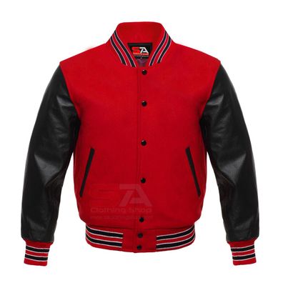 Herren Letterman College Bomber Winter Varsity jacket Rot-Schwarz-Weiße Konturen