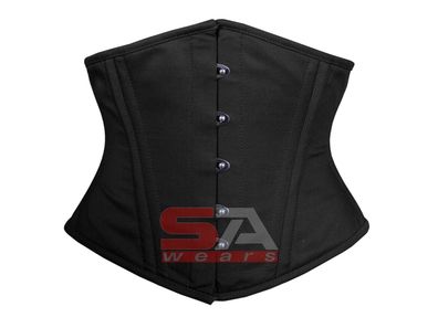 Underbust corset black cotton Gothic Waspie Waist Cincher Steel Boned Lacing C65
