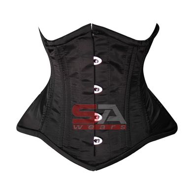 Underbust corset black Satin Gothic Steel Boned Victorian Waist Cincher C49S