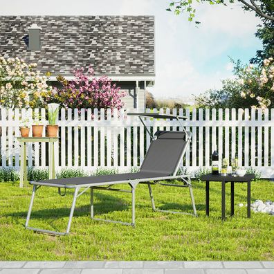 Hansiro Sonnenliege Gartenliege mit Dach 65 x 200 x 48 cm bis 150 kg belastbar Grau