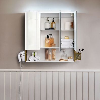 Hansiro Spiegelschrank Badezimmerschrank 70 x 14,5 x 70 cm Weiß-Gold