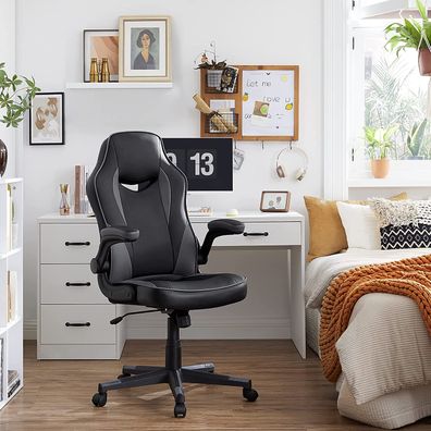 Hansiro Bürostuhl aus Kunstleder bis 150 kg belastbar Schwarz-Grau