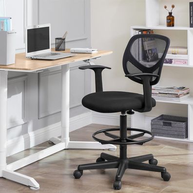 Hansiro Bürostuhl mit verstellbarem Fußring bis 120 kg belastbar Schwarz