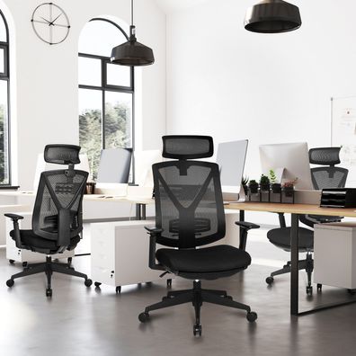 Hansiro Bürostuhl Schreibtischstuhl mit Lordosenstütze bis 150 kg belastbar Schwarz