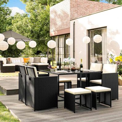 Hansiro Gartenmöbel-Set Sitzgruppe 9-teilig Schwarz-Beige