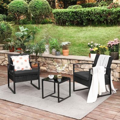 Gartenmöbel-Set Sitzgruppe aus Polyrattan Schwarz