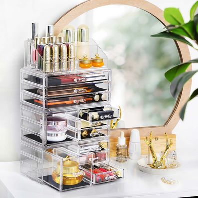 Hansiro Make-up Organizer Kosmetik-Aufbewahrung aus Acryl Schwarz-Transparent