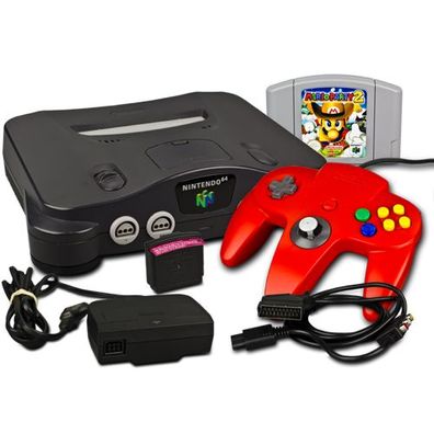Nintendo 64 - N64 Konsole + Controller + ALLE KABEL + JUMPER PAK + MARIO PARTY 2