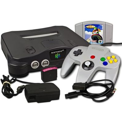 Nintendo 64 - N64 Konsole + Controller + ALLE KABEL + JUMPER PAK + WAVE RACE 64