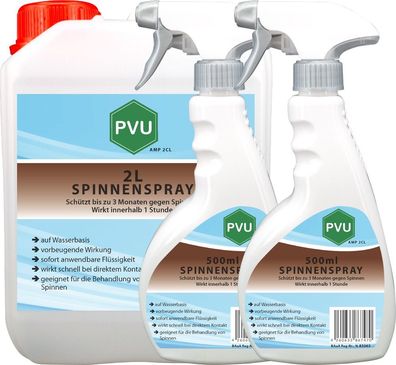 PVU 2L + 2x500ml Anti Spinnen Spray Mittel Abwehr Gift Insekten Bekämpfen frei