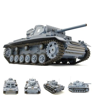 Heng Long RC Panzer Kampfwagen III 1:16 Grau Rauch u. Sound 2,4Ghz Fernsteuerung