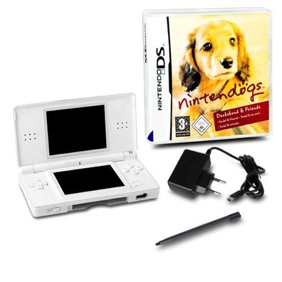 DS Lite Handheld Konsole weiss #71A + Kabel + Nintendogs - Dachshund & Friends