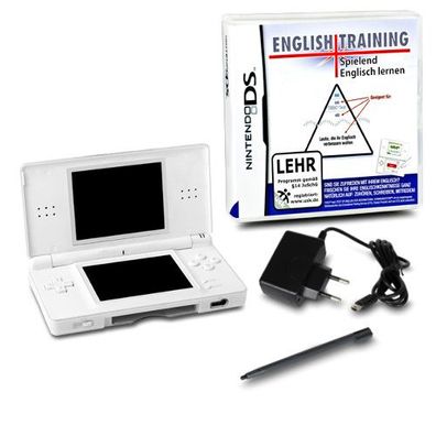 DS Lite Handheld Konsole weiss #71A + ähnl. Ladekabel + Spiel English Training
