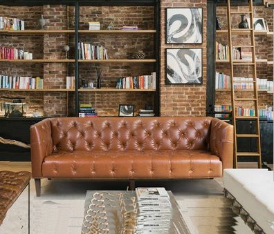 Männer Club Chesterfield Sofa Couch Leder Polster Dreisitzer Braun jvmoebel