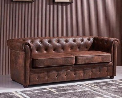 england Style Chesterfield Sofa Couch Leder Polster Braun Dreisitzer jvmoebel ®